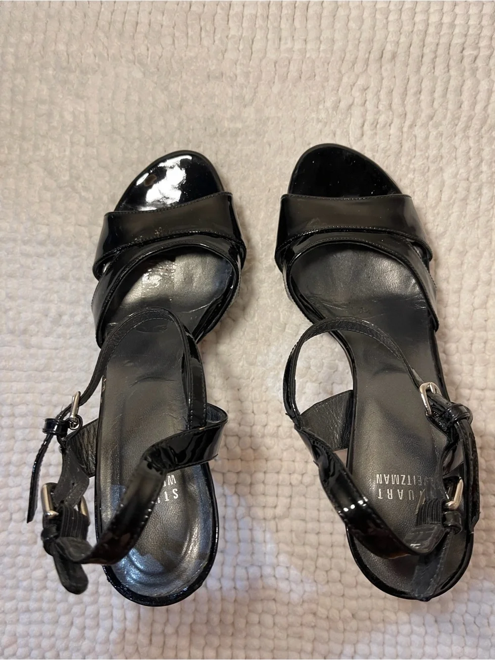 Stuart Weitzman Black Patent Leather Platform Slingback Heels